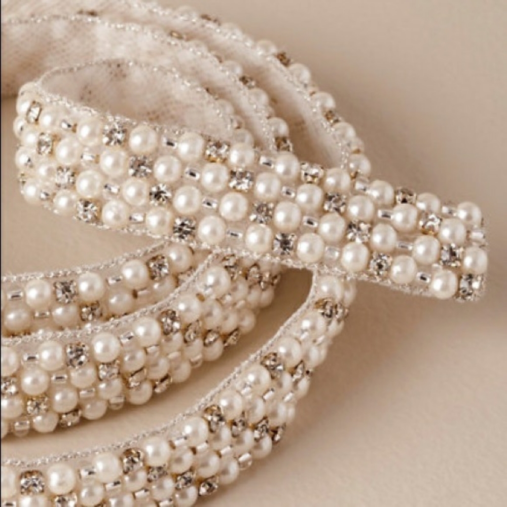 BHLDN Jardin GARNET FAUX PEARL & CRYSTAL SASH WEDDING BELT